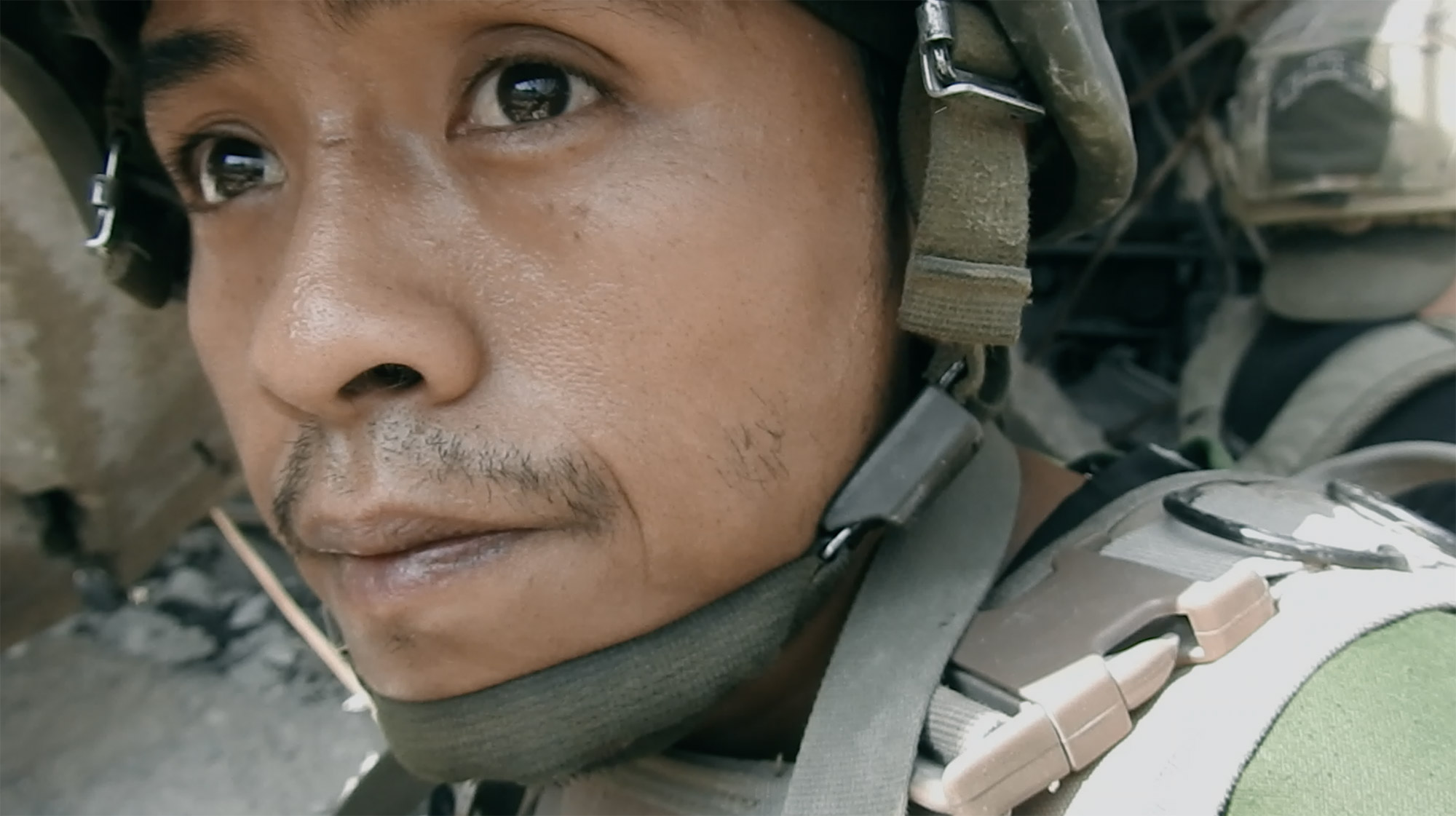 Close-up portrait of a ranger in a helmet